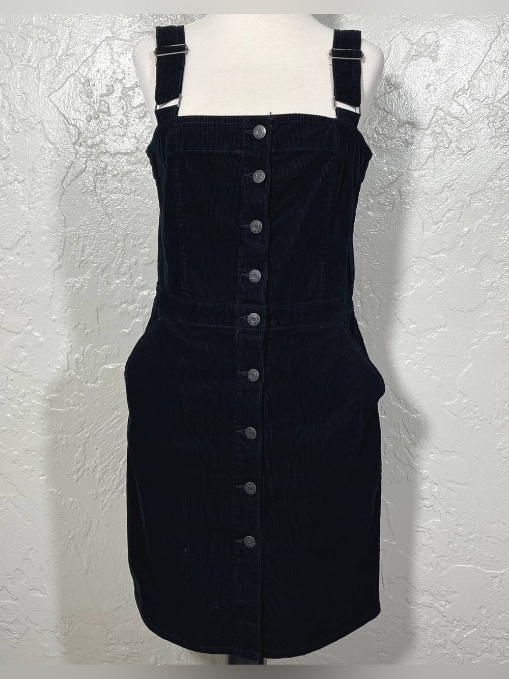 Gap Black Corduroy Overall Dress, Size M, Shirtall Button Down Jumper - Picture 5 of 16